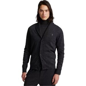 Grey With Burgundy Logo Paula Ralph Lauren Cardigan (S)